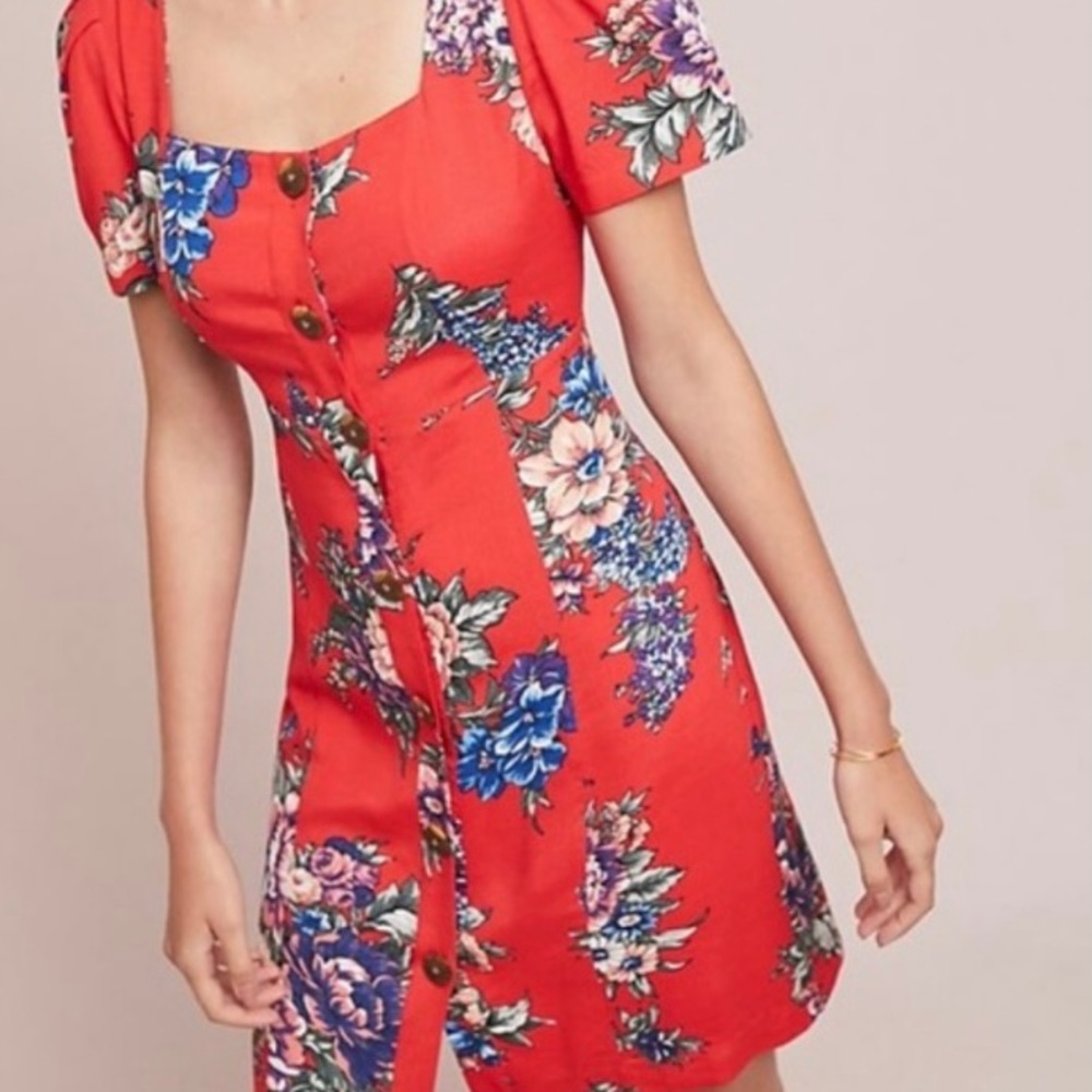Anthropologie Maeve red and floral midi dress